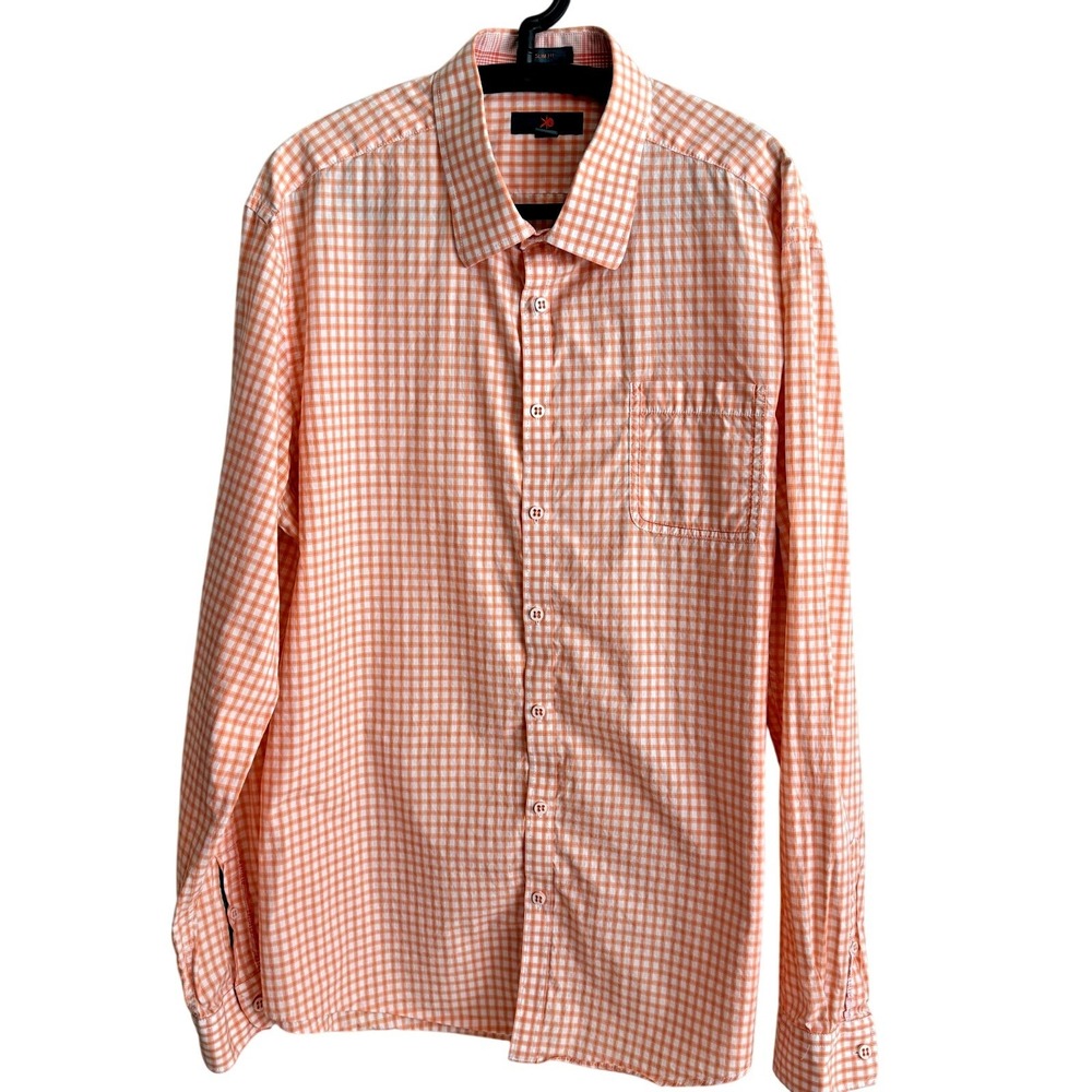 Egara Mens Slim Fit Gingham Button Shirt 2XLTLong Sleeve Business Casual Classic